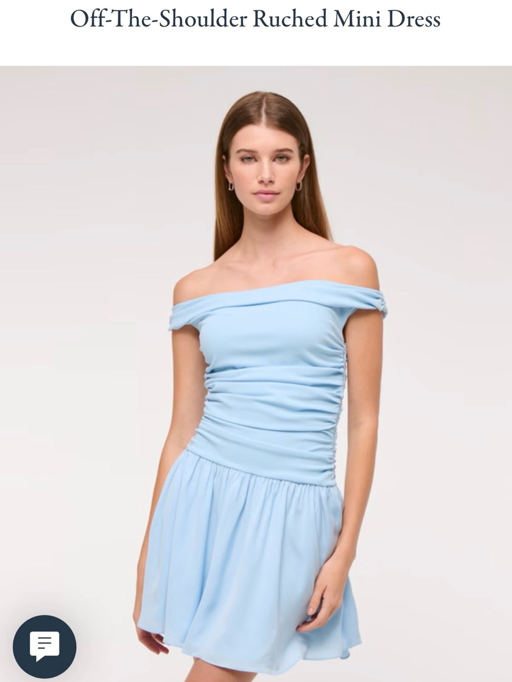 Off-the-Shoulder Ruched Mini Dress in Light Blue - Abercrombie